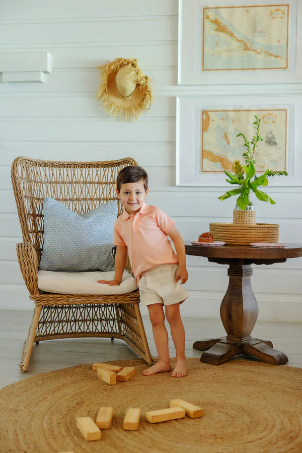 Prim & Proper Polo & Onesie Pompano Peach Multicolored Stork