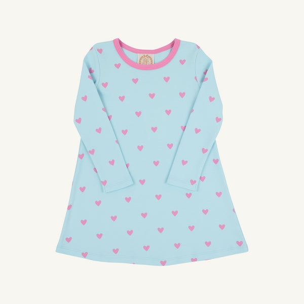 Long Sleeve Polly Play Dress Heart Eyes (Belhaven Blue) with Winter Park Pink