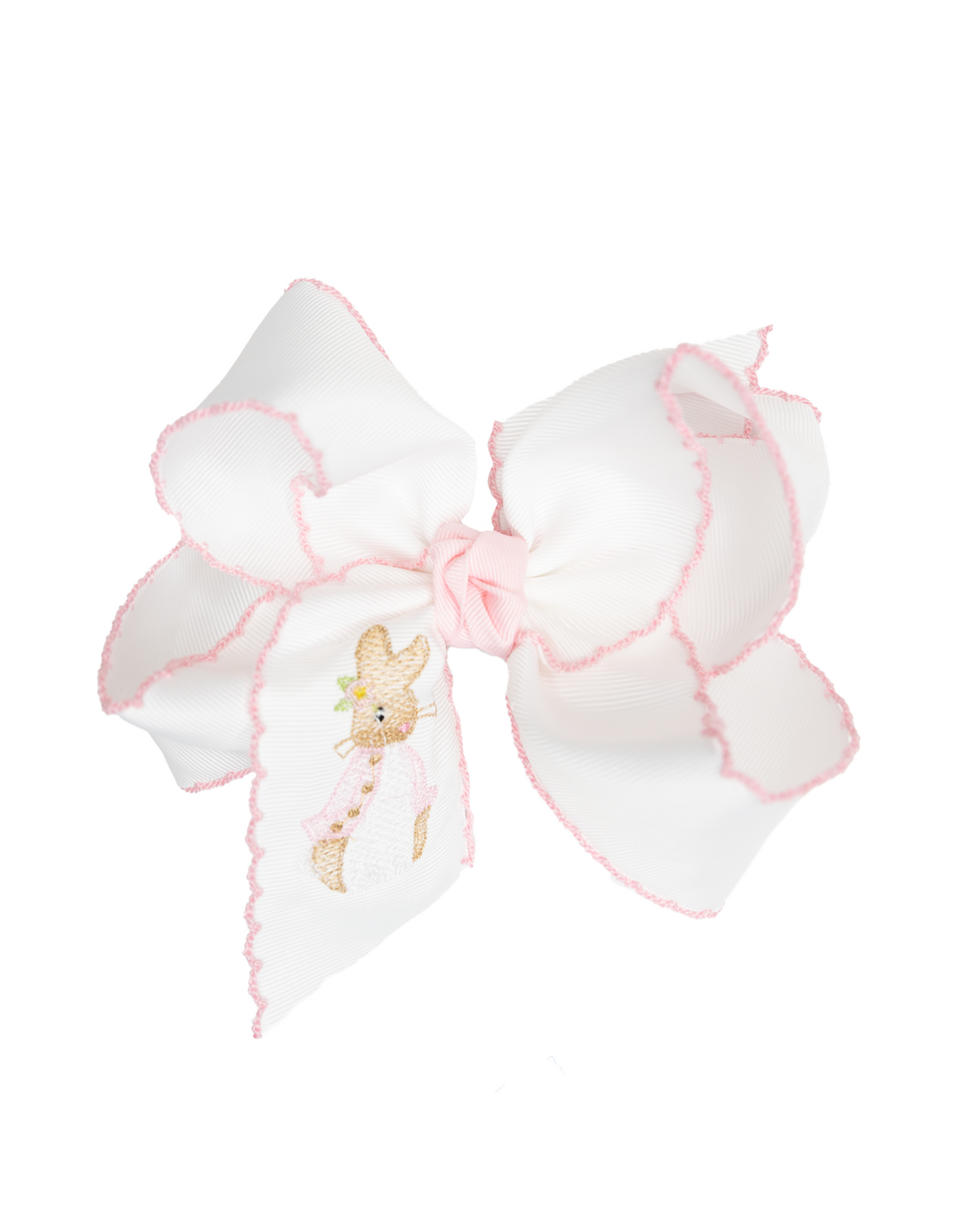 Peter Rabbit on Pink Crochet Edge Bow 5.5”