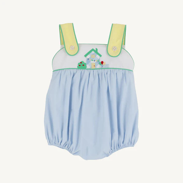 Bingham Bubble Worth Avenue White, Grace Bay Green, Buckhead Blue, and Lake Worth Yellow with House Embroidery