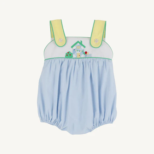 Bingham Bubble Worth Avenue White, Grace Bay Green, Buckhead Blue, and Lake Worth Yellow with House Embroidery