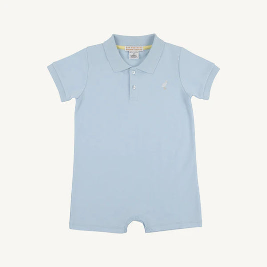 Sir Proper's Romper Buckhead Blue with Multicolor Stork