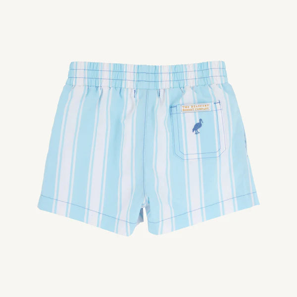 Sheffield Shorts Belhaven Blue Ticking Stripe with Wood Boat Blue Stork