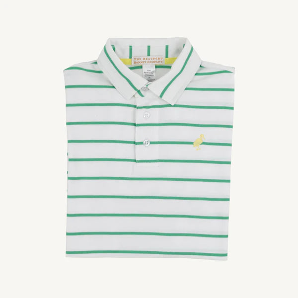 Prim & Proper Polo & Onesie Gibson Island Green Stripe with Lake Worth Yellow Stork