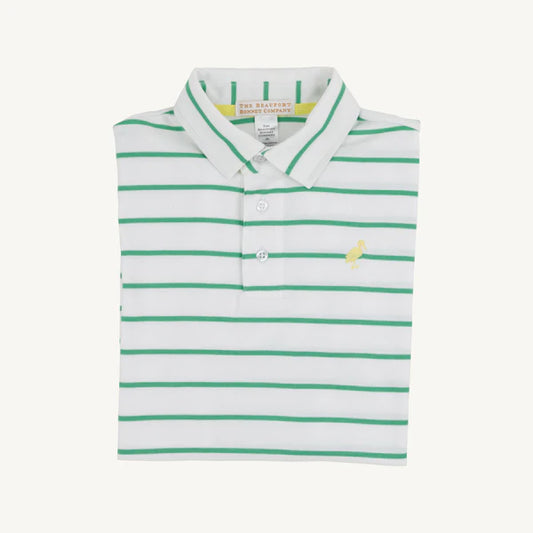 Prim & Proper Polo & Onesie Gibson Island Green Stripe with Lake Worth Yellow Stork