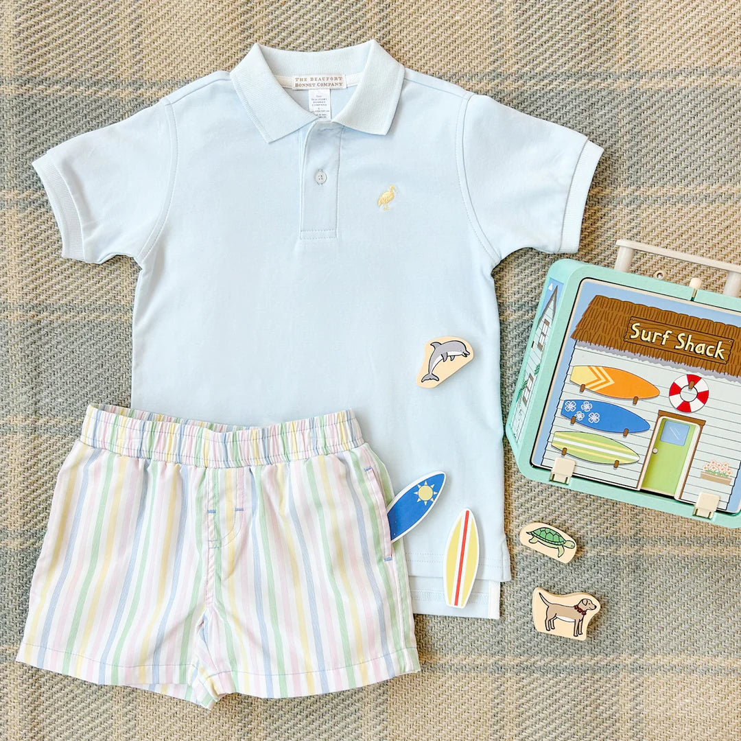 Prim & Proper Polo & Onesie Buckhead Blue with Bellport Butter Yellow Stork