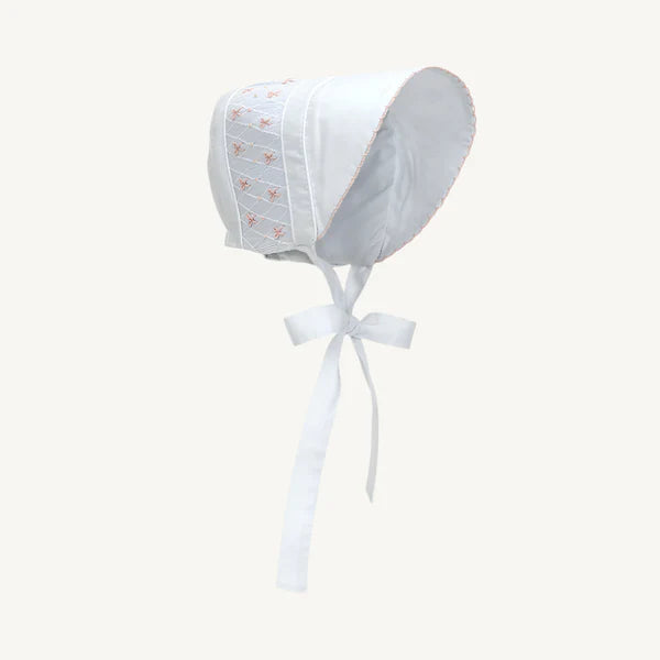 Sweetly Smocked Bonnet Worth Avenue White with Palm Beach Pink