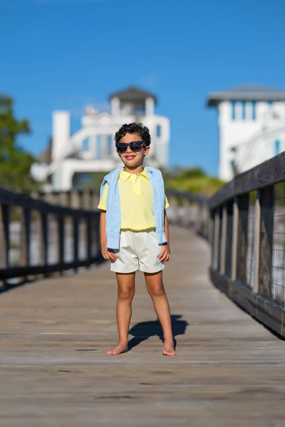 Prim & Proper Beach Polo & Onesie Lake Worth Yellow With Grace Bay Green Stork