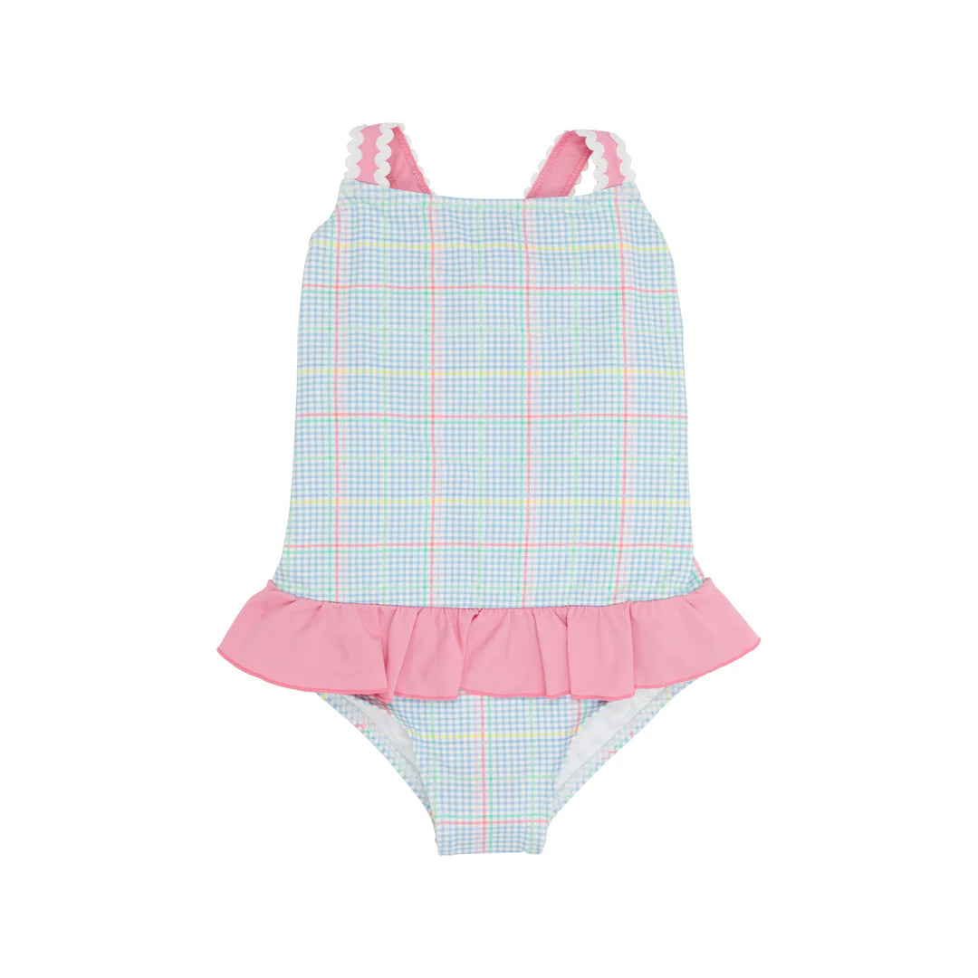 Taylor Bay Bathing Suit Piccadilly Plaid With Hamptons Hot Pink