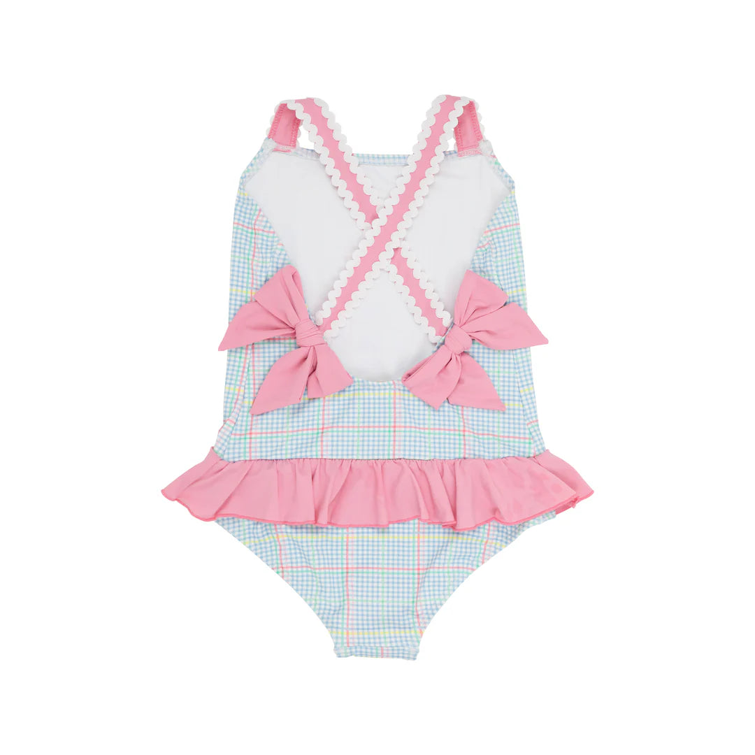 Taylor Bay Bathing Suit Piccadilly Plaid With Hamptons Hot Pink