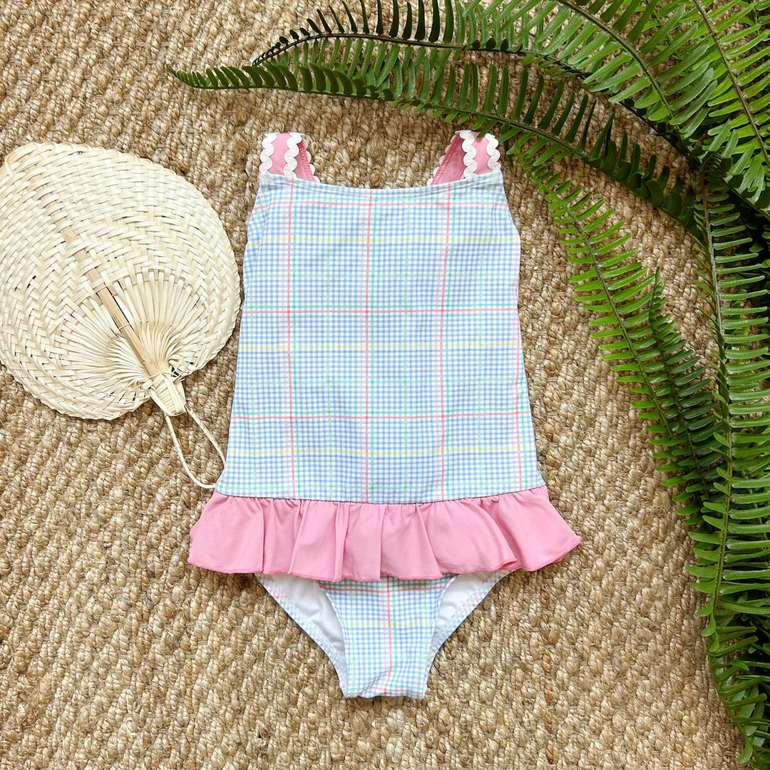 Taylor Bay Bathing Suit Piccadilly Plaid With Hamptons Hot Pink