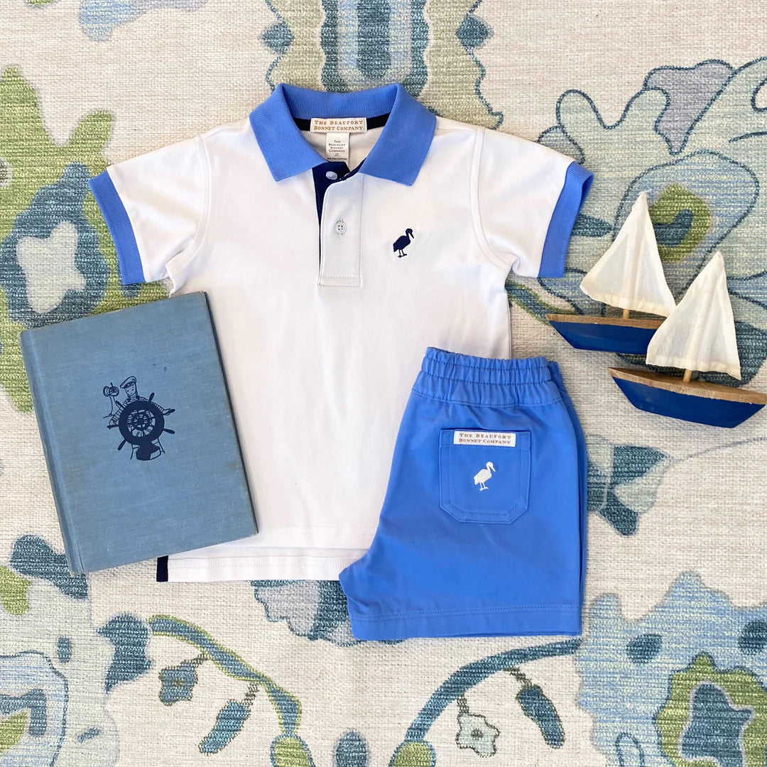 Prim & Proper Polo & Onesie Worth Avenue White With Sunrise Boulevard Blue & Nantucket Navy