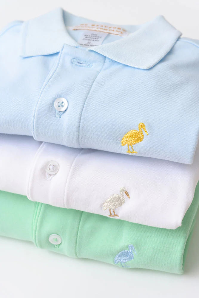 Prim & Proper Polo SS-Pima, Worth Avenue White/Multi Color Stork