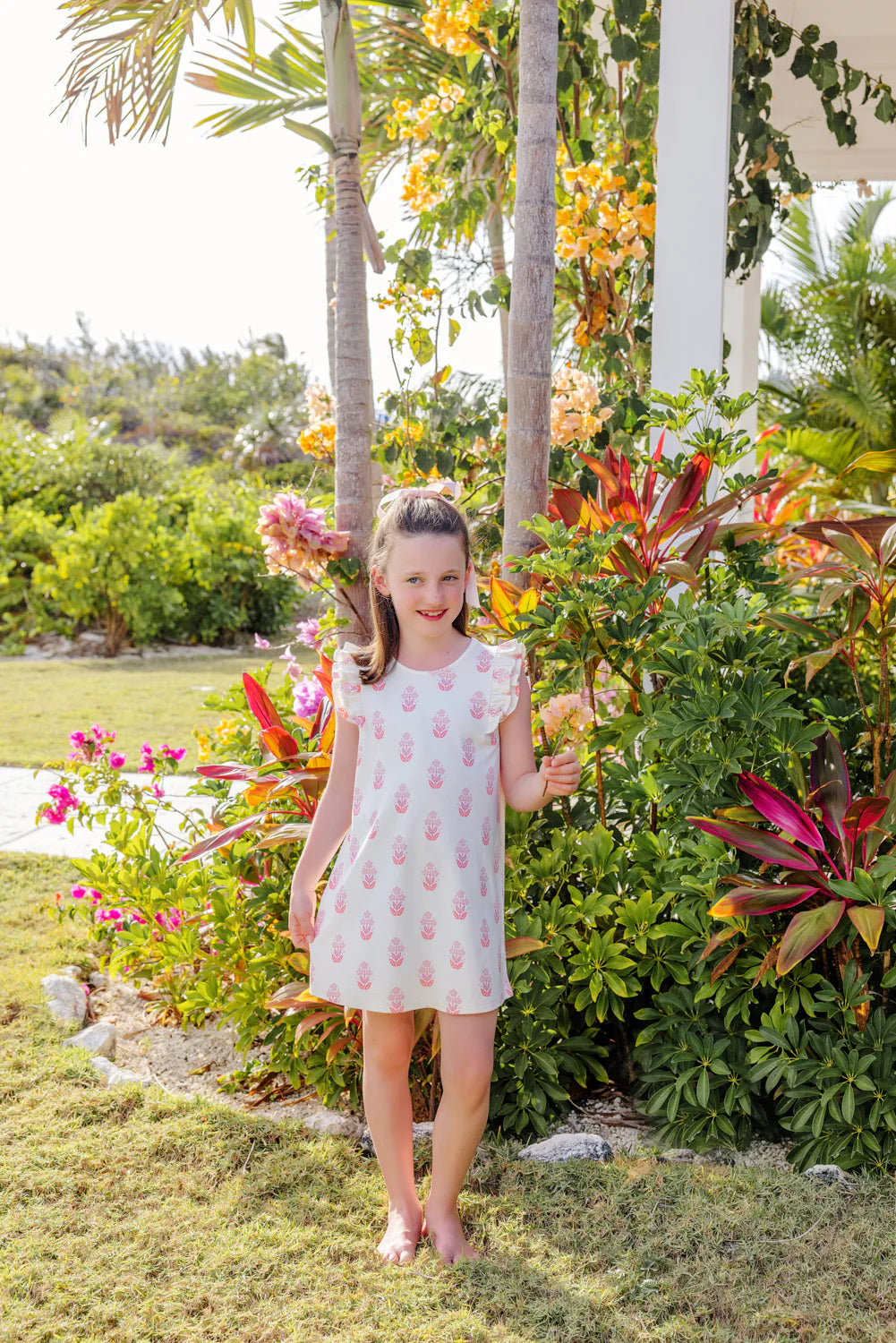 Ruehling Ruffle Dress, Happy Harbour Island Handblock Floral