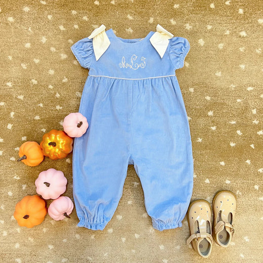 Ryleigh Romper (Corduroy)
Beale Street Blue With Palmetto Pearl Bows