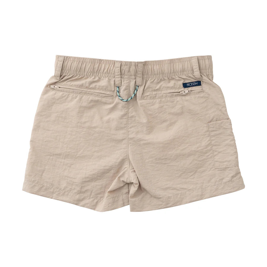 BOY'S OUTRIGGER PERFORMANCE SHORT IN CLASSIC ANCIENT SCROLL KHAKI