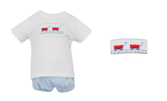 Blue Boys 2pc Knit Set - Wagons PREORDER