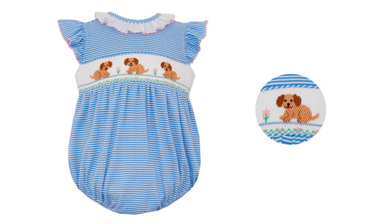 Garden Puppies Periblue Stripe Sleeveless Bubble w/White Collar
