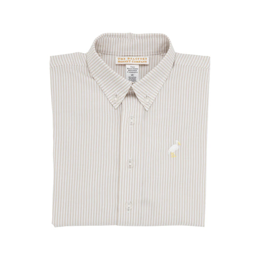 Dean's List Dress Shirt, Keeneland Khaki Oxford Stripe with Multicolor Stork