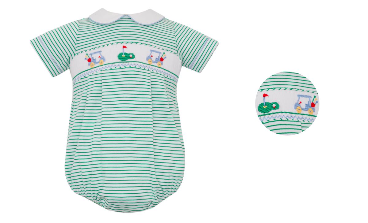 Green Knit Stripe Boys Bubble-Golf