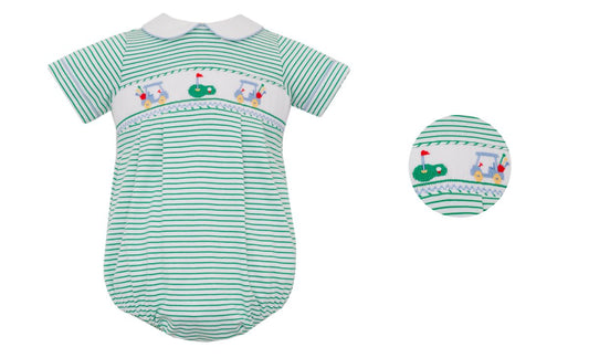 Green Knit Stripe Boys Bubble-Golf