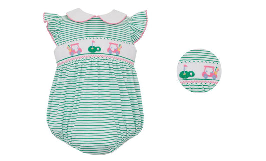 Girl’s Golf Green Stripe Sleeveless Bubble w/White Collar