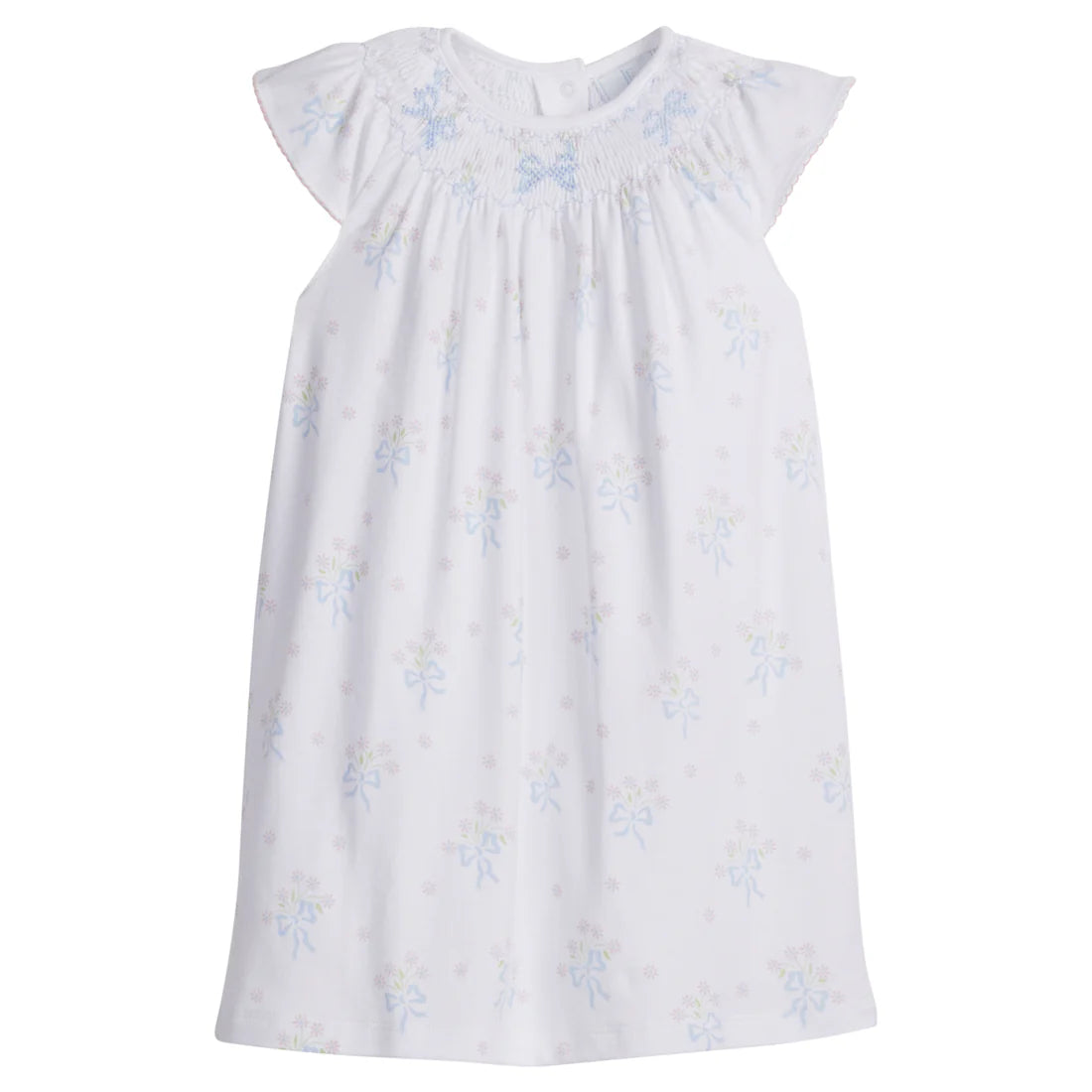 Smocked Bishop Dress - Blue Bow Bouquet