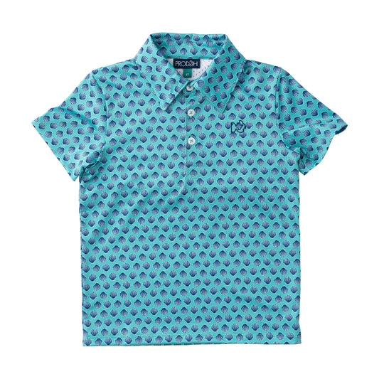 Boys SS Performance Polo Shell Print-Marine Green