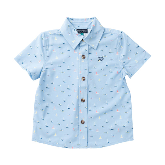 Boys Short Sleeve Button Down Boats in the Bay-Windsurfer