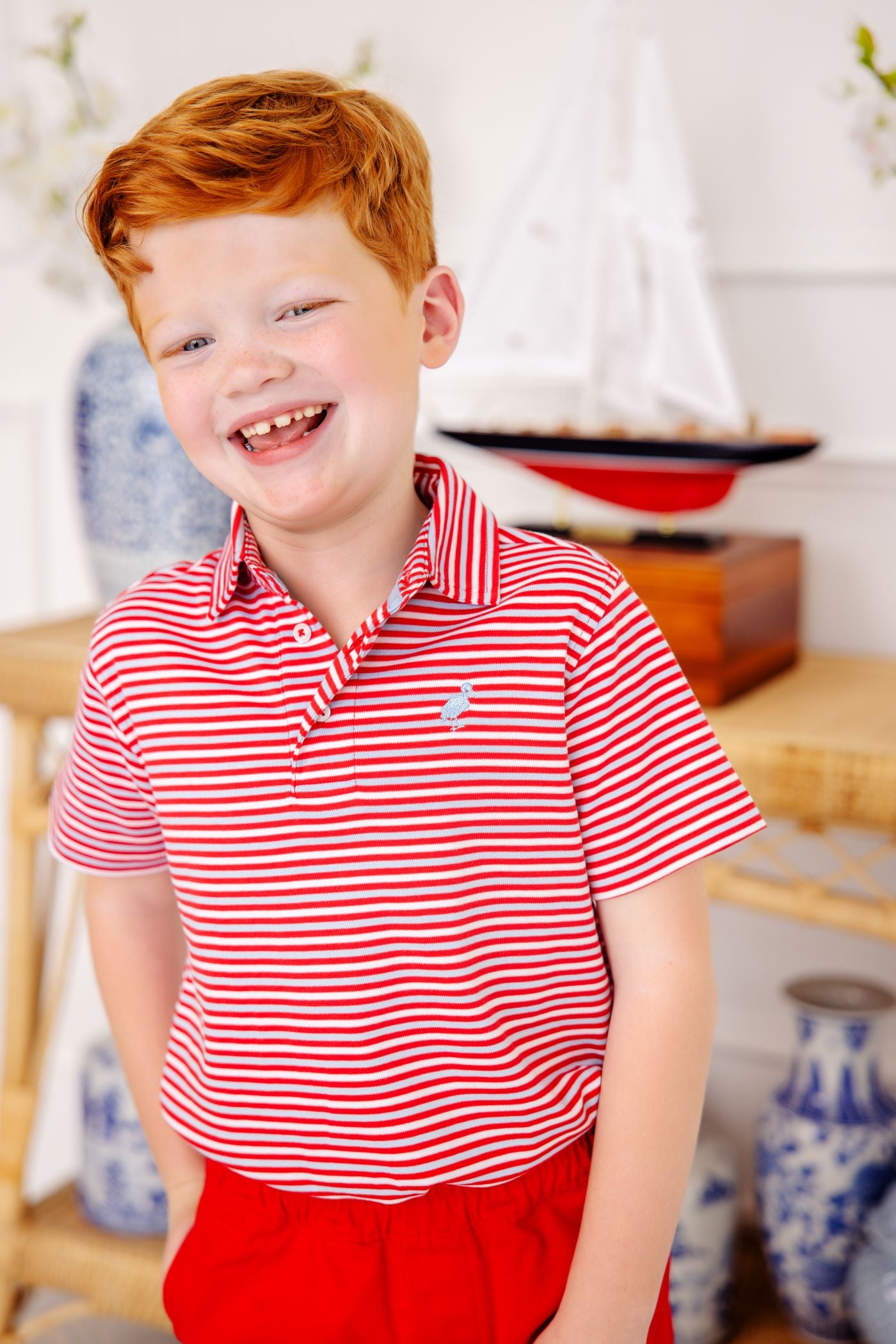 Prim and Proper Polo Sumner County Stripe Richmond Red Beale Street Blue