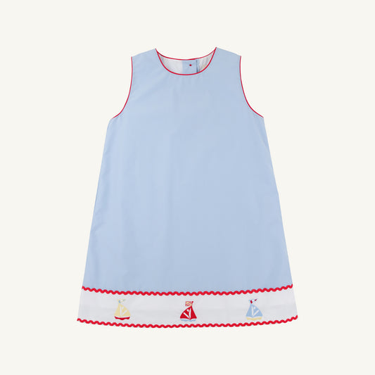Annie Apron Dress Sailboats Beale Street Blue Worth Avenue White
