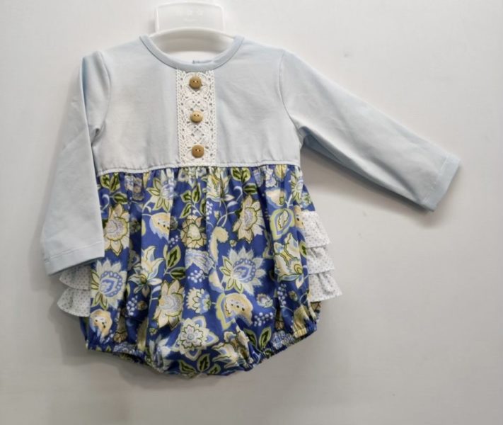 Blue Paisley L/S Ruffle Bubble