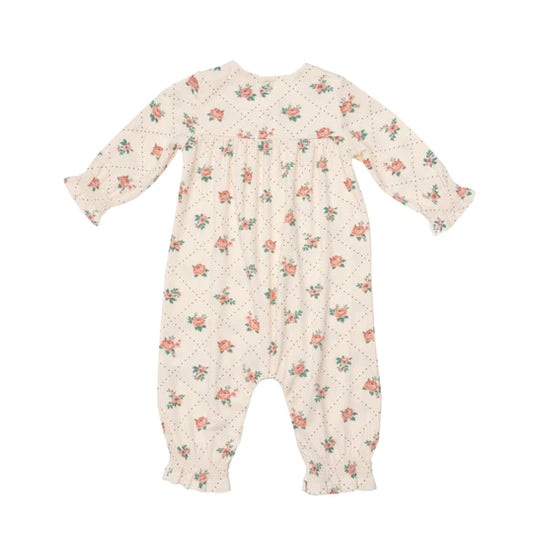 Smocked Romper-Rose Dot Grid