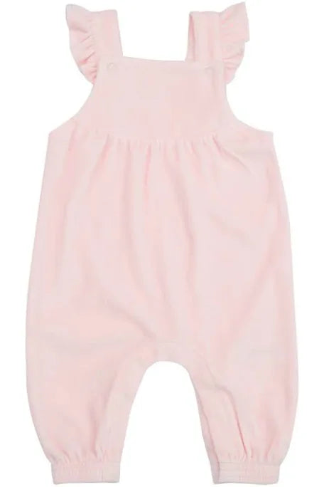 Velour Ruffle Overall-Pink