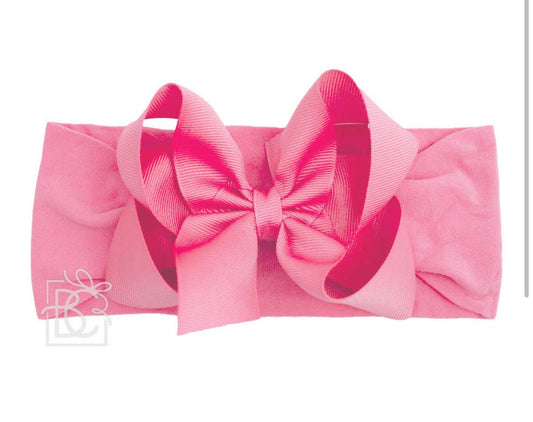 Wide Pantyhose Headband w/Grosgrain Bow 3+M, 4.5”